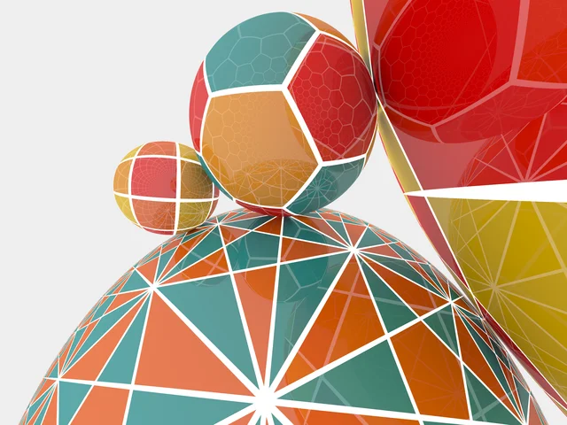 Red, turquoise and gold tilings on hyperbolic planes and horospheres, with bright borders.