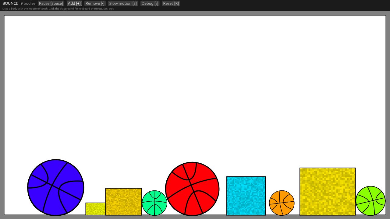 Rigid bodies in the Bounce physics sandbox