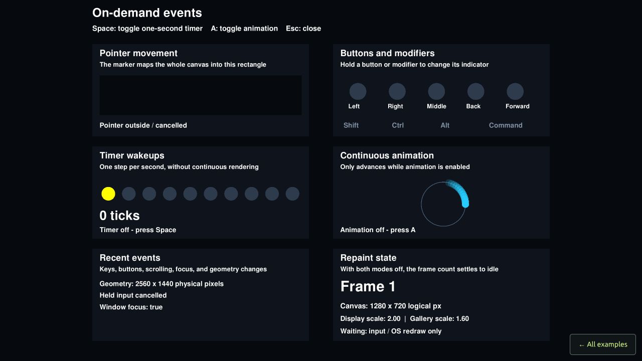 Input and repaint state in the event gallery